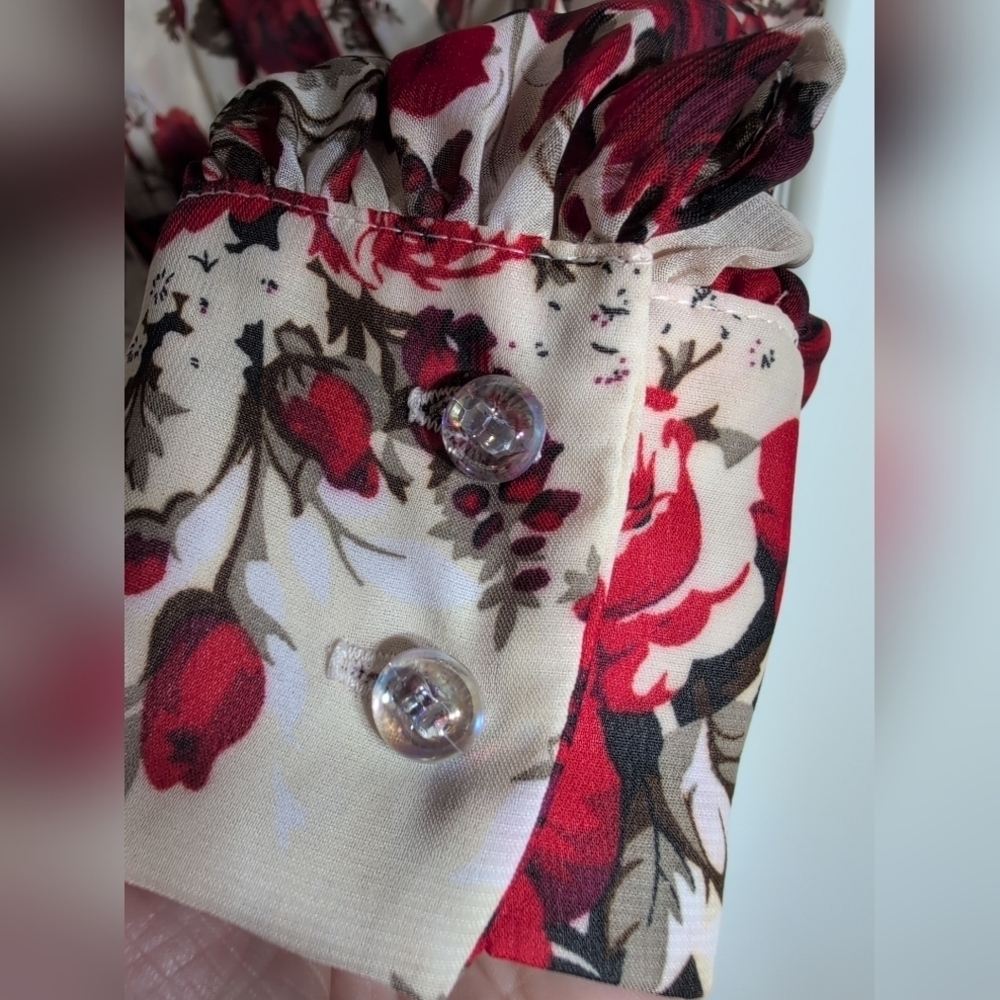 Floral Karen T Designs Red Floral Long Sleeve Gown for Wedding Guest - Picture 3 of 7